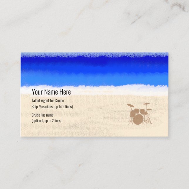 Cruise Ship Musician Drum Kit on Beach Business Card (Front)
