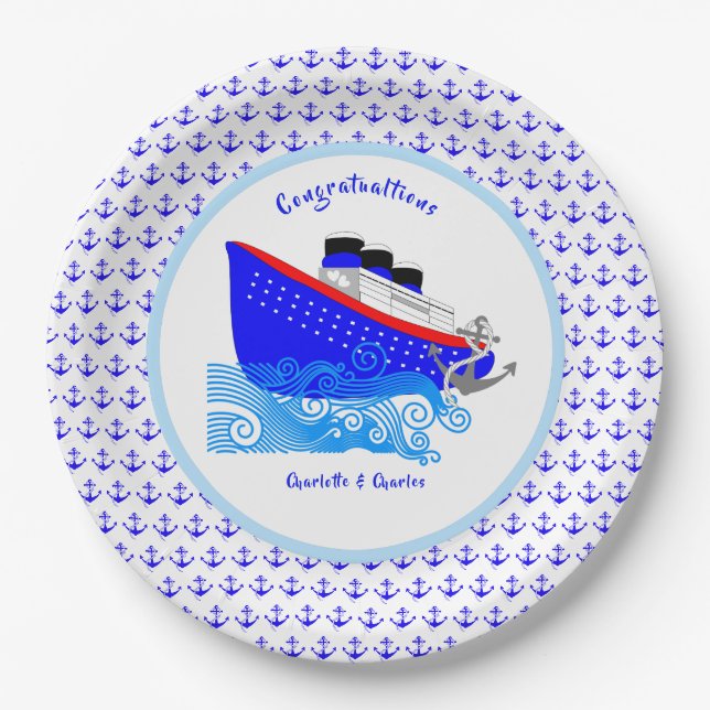 Cruise Ship Nautical Personalized Paper Plate (Front)
