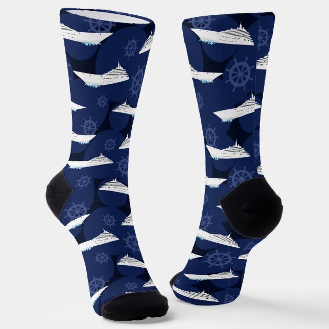 Cruise Ship Navy Blue And White Sailing Socks (Angled)
