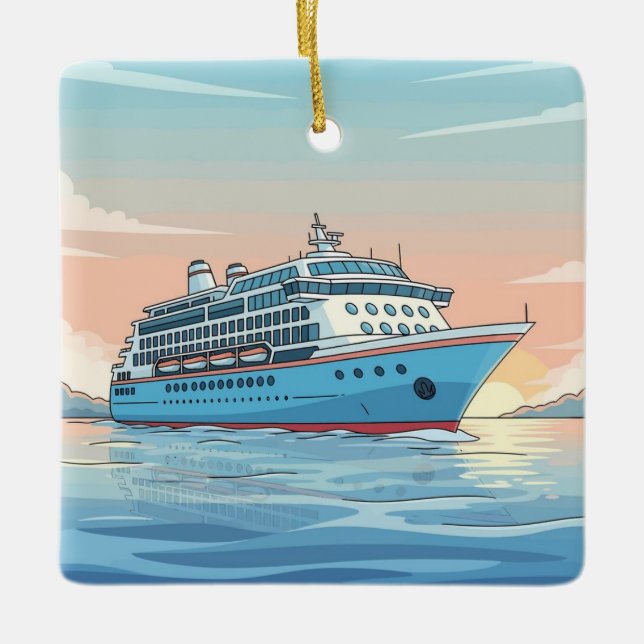 Cruise ship on ocean ceramic ornament (Front)
