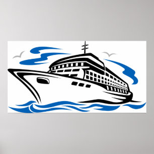 Cruise Ship on Ocean Waves Nautical Travel Poster