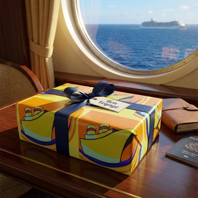 Cruise Ship Pop Art Vibrant Ocean Travel Wrapping Paper (Creator Uploaded)