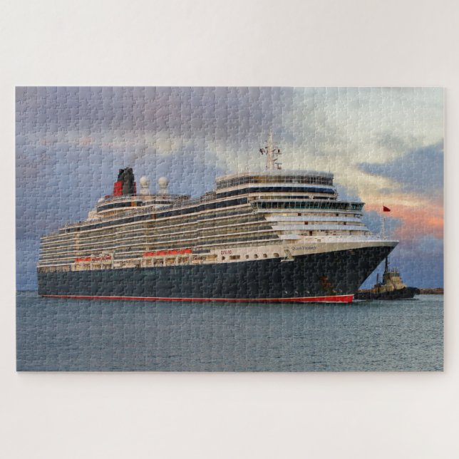 Cruise Ship Queen Elizabeth and tug early morning Jigsaw Puzzle (Horizontal)