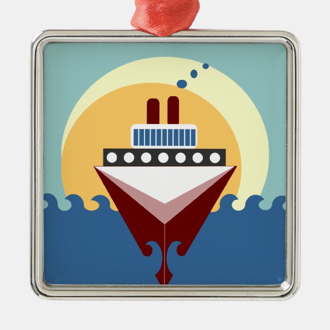 Cruise Ship Sunrise Silver Framed Square Ornament (Front)