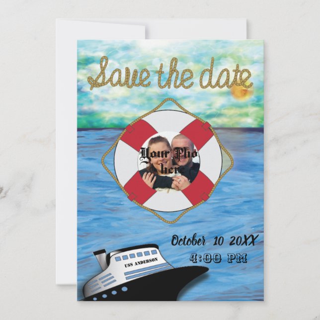 Cruise Ship Watercolor W/ Pic Save The Date (Front)