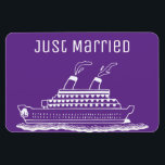 Cruise Ship Wedding Just Married Cabin Marker Magnet<br><div class="desc">Perfect magnet for newlywed or those just married and travelling on a wedding honeymoon cruise. Cruise ship cabin door marker to help find your stateroom. Background  purple colour can be changed to match your wedding colour(s). Fun wedding gift for the newly married couple.</div>
