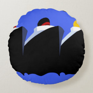 Cruise Ships Vintage Poster Ocean Liner Round Pillow
