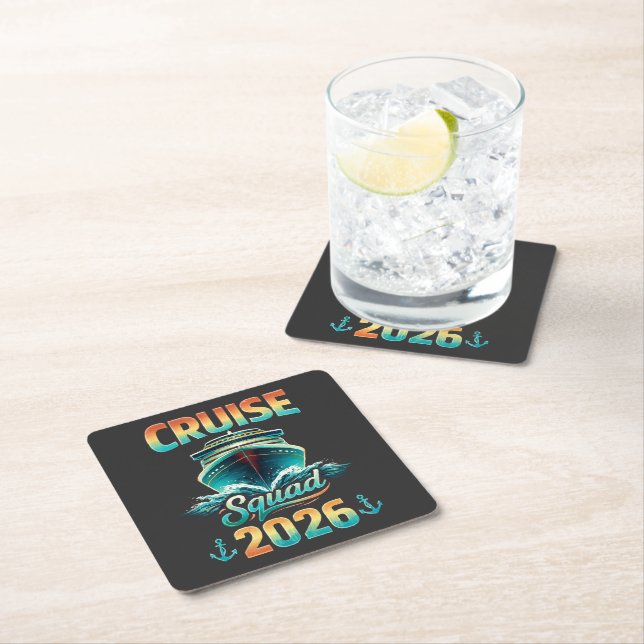 Cruise Squad 2026 – Summer Vacation Square Paper Coaster (Insitu)