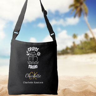 Cruise squad black white name monogram initials crossbody bag