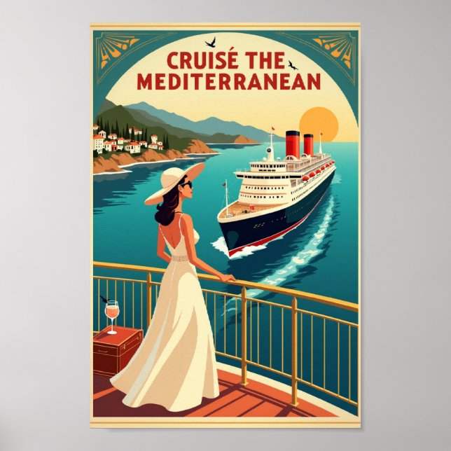 Cruise the Mediterranean – Vintage Luxury Travel Poster (Front)