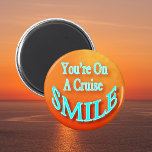 Cruise Traveller Stateroom Cabin Door FInder Magnet<br><div class="desc">Happy reminder that live is good when you're travelling on a cruise vacation. Happy colours make this design give your a smile. "You're On A Cruise Smile" is a handy magnet to have while cruising. Place magnet on your metal cabin stateroom door and use as an easy stateroom cabin finder...</div>