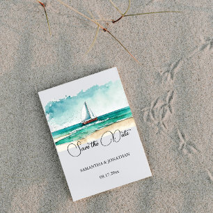 Cruise wedding, modern minimalist watercolour save the date