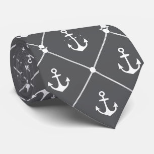Cruise Wedding Nautical Anchor Pattern Grey Tie
