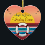 Cruise Wedding Personalized Favour Ceramic Ornament<br><div class="desc">A romantic sunset view heart shaped wedding cruise ship ornament. A wonderful favour for a cruise wedding. This ornament features a romantic and vibrant coloured sunset view digital art b XG Designs NYC. It's a unique favour idea to thank your guests and give them a keepsake that they can enjoy...</div>