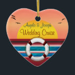 Cruise Wedding Personalized Favour Ceramic Ornament<br><div class="desc">A romantic sunset view heart shaped wedding cruise ship ornament. A wonderful favour for a cruise wedding. This ornament features a romantic and vibrant coloured sunset view digital art b XG Designs NYC. It's a unique favour idea to thank your guests and give them a keepsake that they can enjoy...</div>
