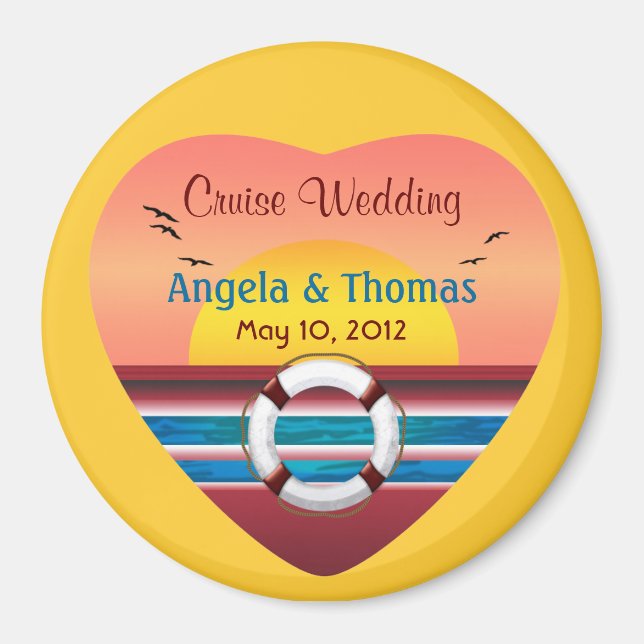 Cruise Wedding Personalized Round Favour Magnet (Front)