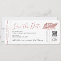 Cruise Wedding Ticket Boarding Pass Rose Gold Pink