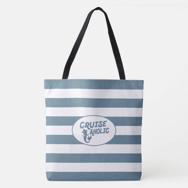Cruiseaholic funny cruise with natuical stripes tote bag (Front)