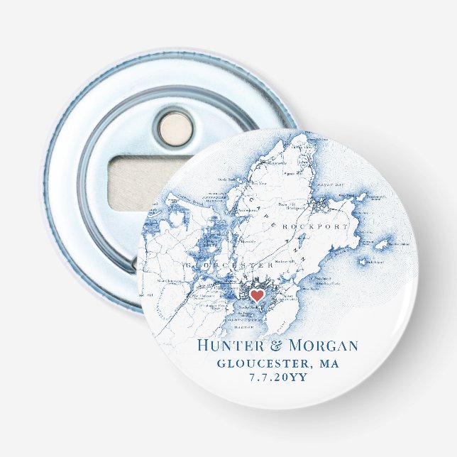 Cruiseport Gloucester Wedding Cape Ann Map Favour Bottle Opener (Front)