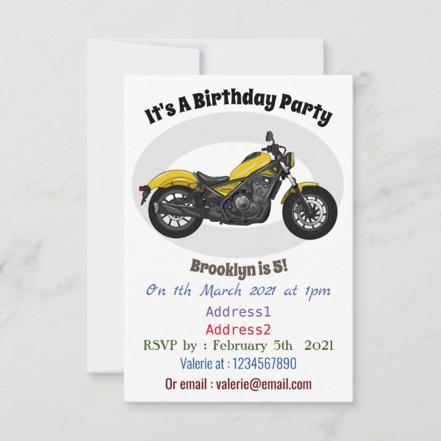 Cruiser motorcycle cartoon illustration invitation (Front)