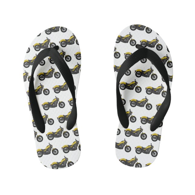 Cruiser motorcycle cartoon illustration kid's flip flops (Footbed)