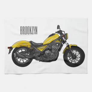 Cruiser motorcycle cartoon illustration kitchen towel