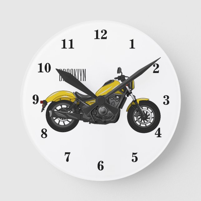Cruiser motorcycle cartoon illustration round clock (Front)