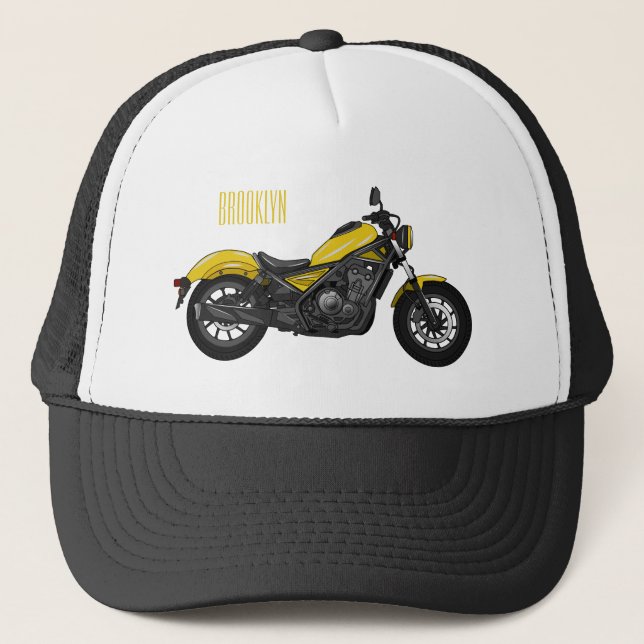 Cruiser motorcycle cartoon illustration trucker hat (Front)