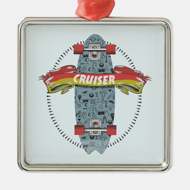 Cruiser Skateboard stick poke tattoo design Metal Ornament (Front)