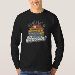 Cruisin And Boozin Retro Funny Pontoon Boat Boatin T-Shirt