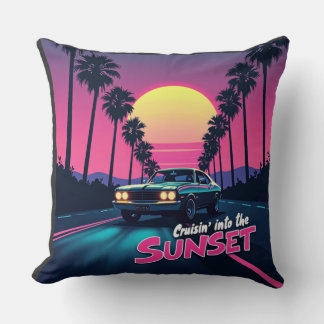 Cruisin' into the Sunset - 80s Retro Drive Throw Pillow