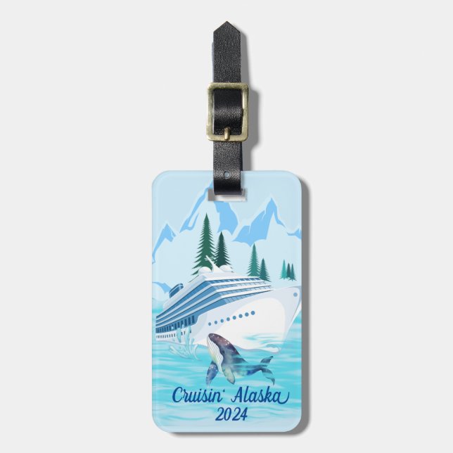Cruising Alaska Mountains Personalized Luggage Tag (Front Vertical)