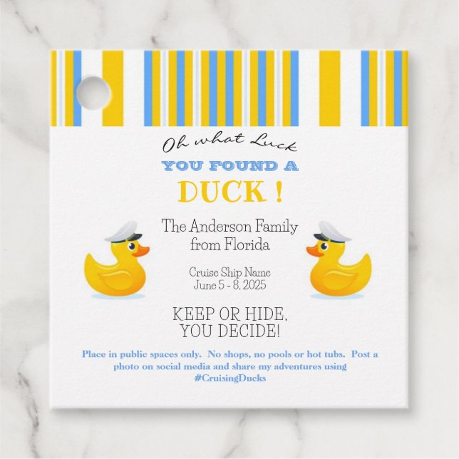 Cruising Duck  Favour Tags (Front)