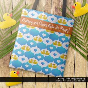 Cruising Ducks and Hearts Pattern Happy  Tote Bag