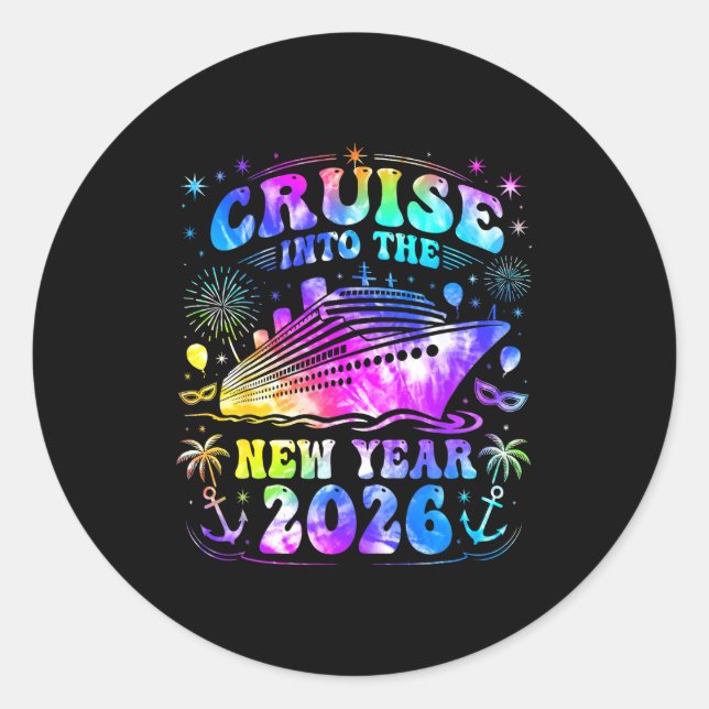 Cruising Into 2026 New Years Eve Party Favors Fami Classic Round Sticker (Front)