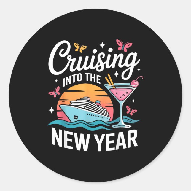 Cruising Into 2026 New Years Eve Party Matching Fa Classic Round Sticker (Front)