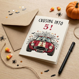 Cruising Into 5 Cute Race Car Spooky 5th Birthday Card