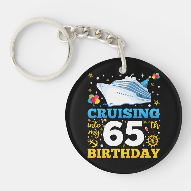Cruising Into My 65 Birthday Party Acrylic Keychain (Front)