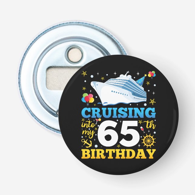 Cruising Into My 65 Birthday Party Bottle Opener (Front)