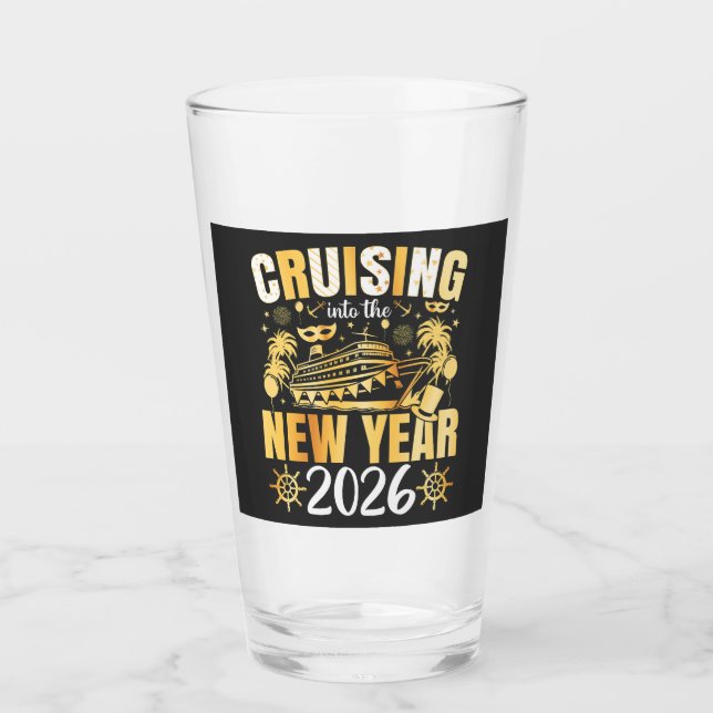 Cruising into the New Year 2026 Drinking Glass (Front)