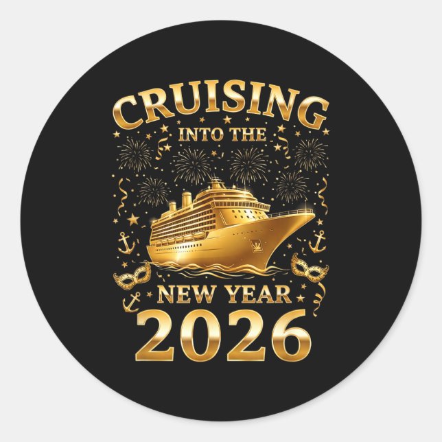 Cruising Into The New Year 2026 Happy New Year Fam Classic Round Sticker (Front)
