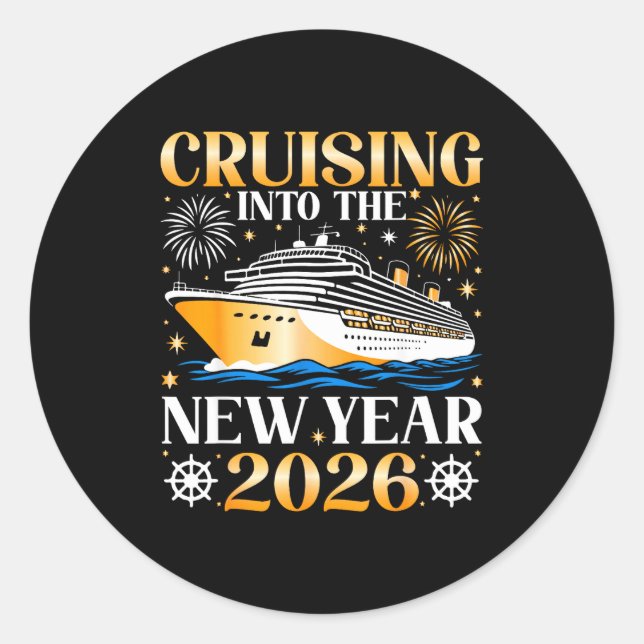 Cruising Into The New Year 2026 Happy New Year Fam Classic Round Sticker (Front)