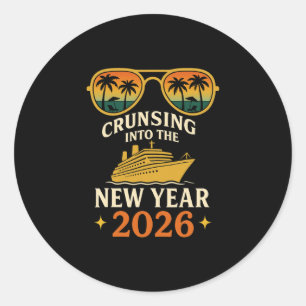 Cruising Into The New Year 2026 Retro Sunset Cruis Classic Round Sticker