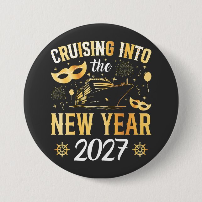 Cruising into the New Year 2027 Round 3 Inch Round Button (Front)