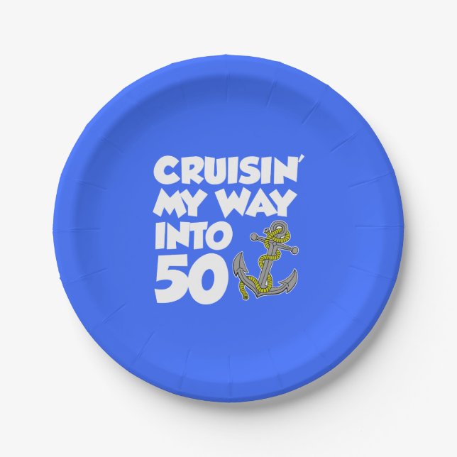 Cruising My Way Into 50 Anchor 50th Party Plates (Front)