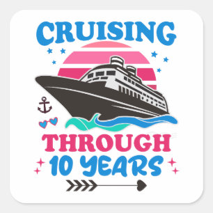 Cruising Through 10 Years Wedding Square Sticker