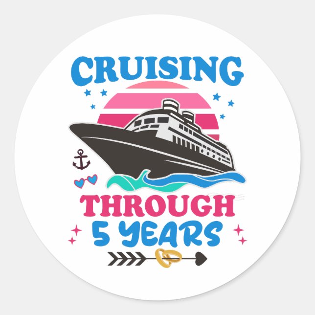 Cruising Through 5 Years Wedding Classic Round Sticker (Front)