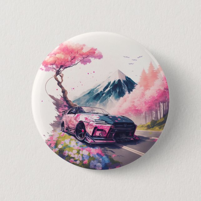 Cruising Through Cherry Blossom Landscape 2 Inch Round Button (Front)