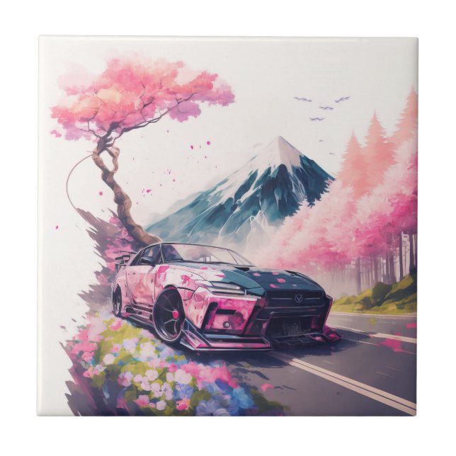 Cruising Through Cherry Blossom Landscape Tile (Front)