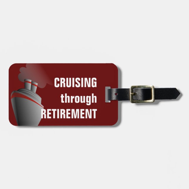 Cruising Through Retirement Dark Red Personalized Luggage Tag (Front Horizontal)